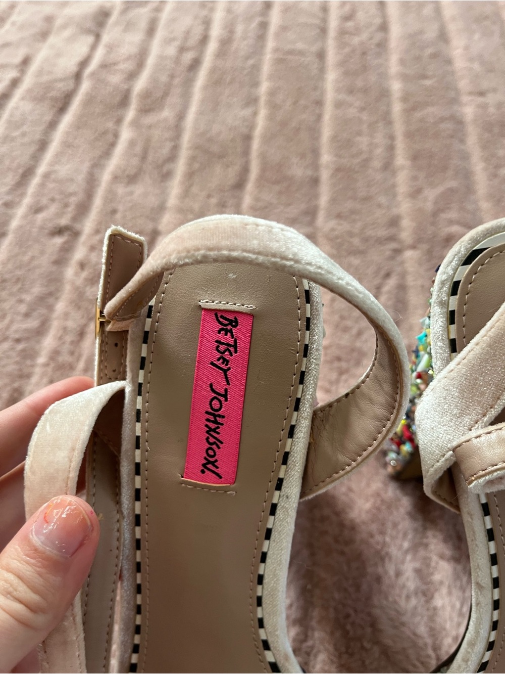 Betsey Johnson Johanna Beaded Platform Block Heel Sandals - Pink - Picture 3 of 6